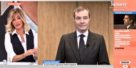 El exsocialista Tom&aacute;s G&oacute;mez vuelve a incendiar el plat&oacute; de &lsquo;Espejo P&uacute;blico&rsquo; y habla ya de emergencia nacional por culpa de S&aacute;nchez