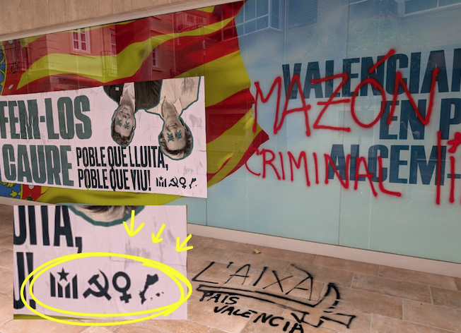 La izquierda y el independentismo catalán vandalizan la sede del PP en Valencia