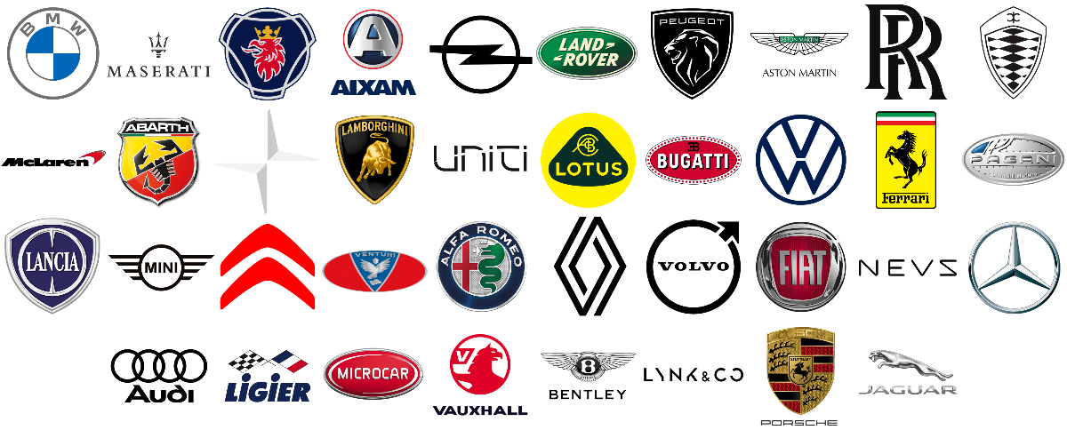 Marcas y logos de coches europeos.