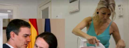 Pedro S&aacute;nchez (PSOE), Pablo Iglesias (PODEMOS) y Yolanda D&iacute;az (SUMAR).