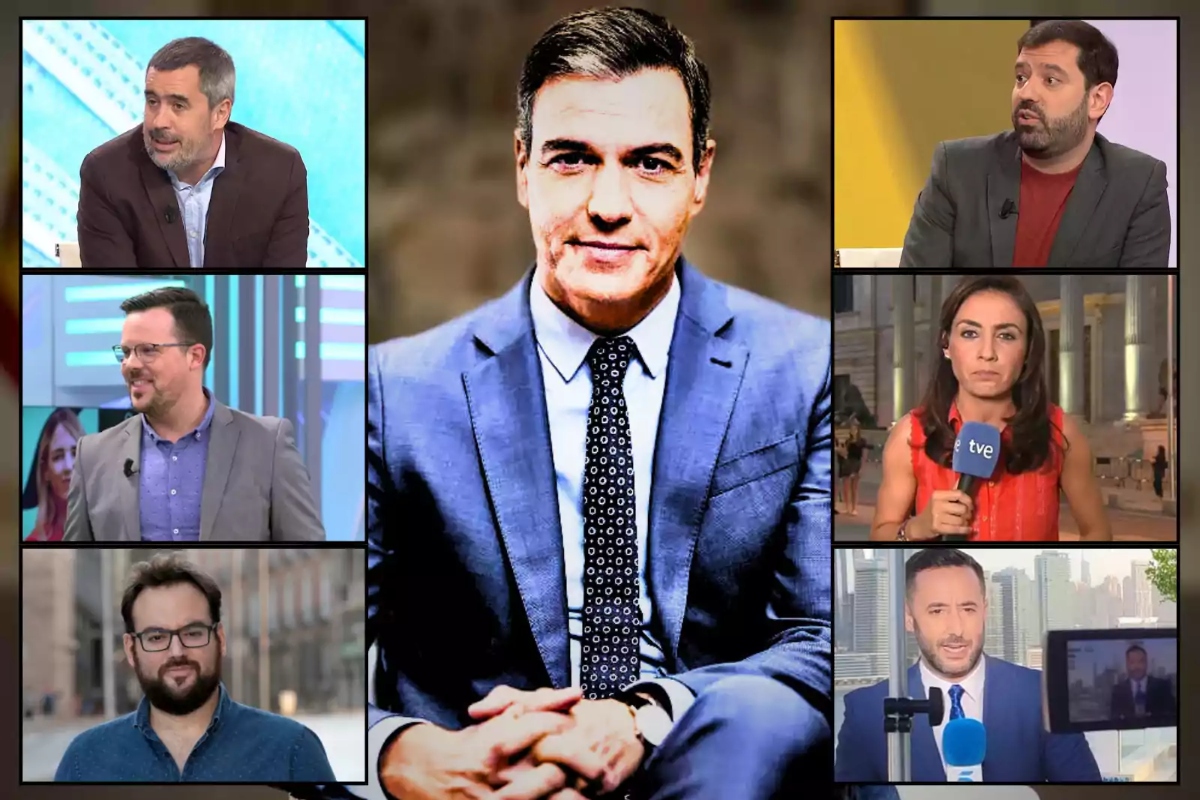 Pedro Sánchez y algunos de los periodistas de la 'Brunete Pedrete'