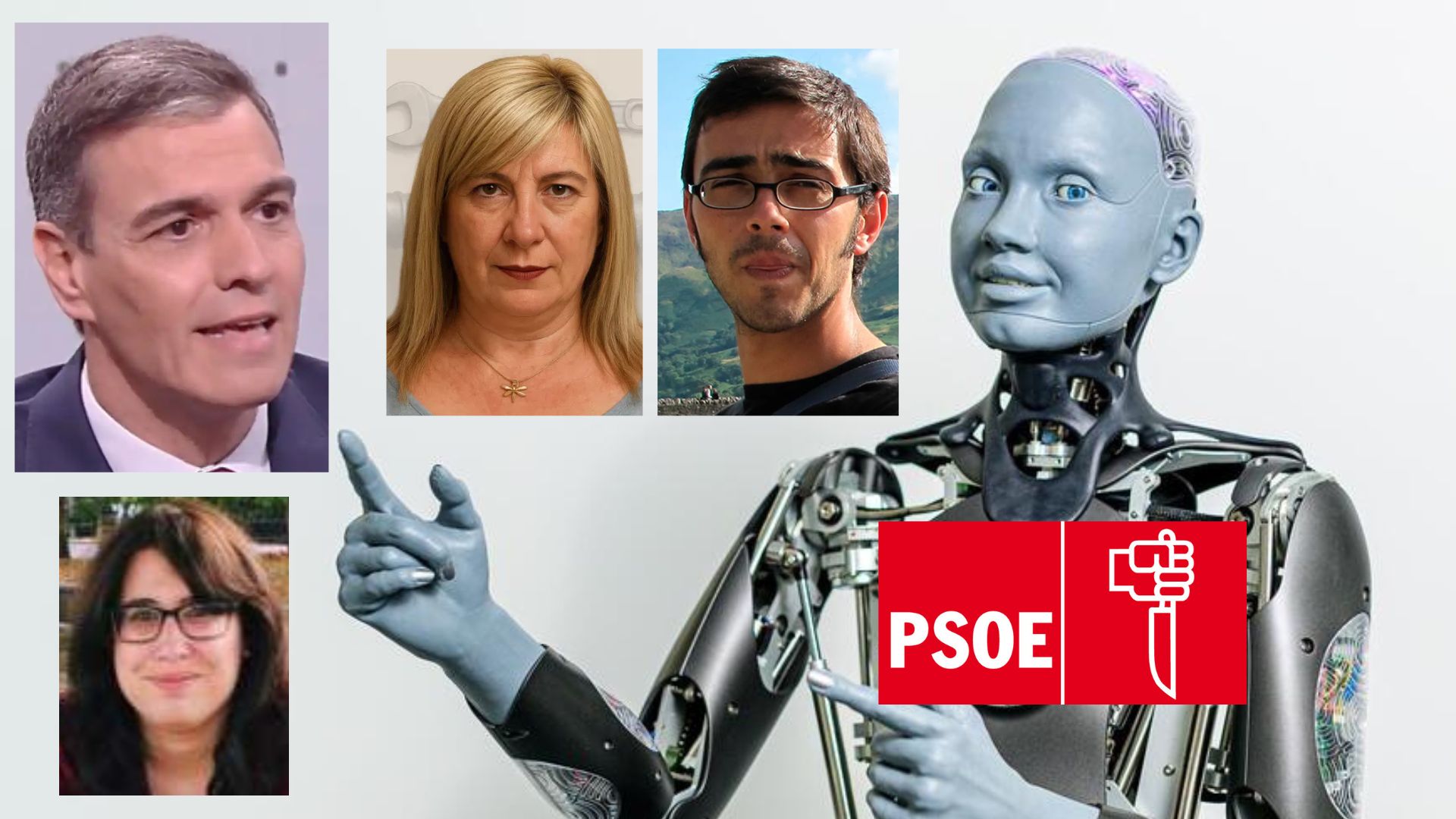 Sánchez, Leire Díez, Idafe Martín, Montserrat Gusano y el robot de Ferraz (PSOE),