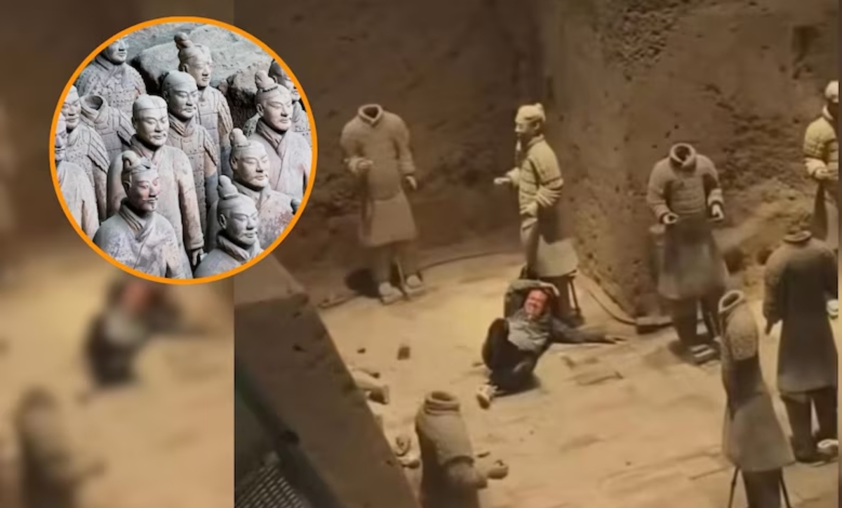 La caída del turista sobre los Guerreros de Terracota