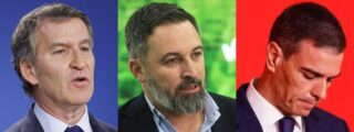 Feijóo (PP), Abascal (VOX) y S&aacute;nchez (PSOE).
