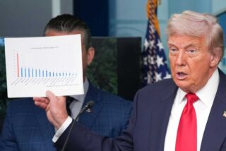 Donald Trump exhibe gr&aacute;ficos y cifras