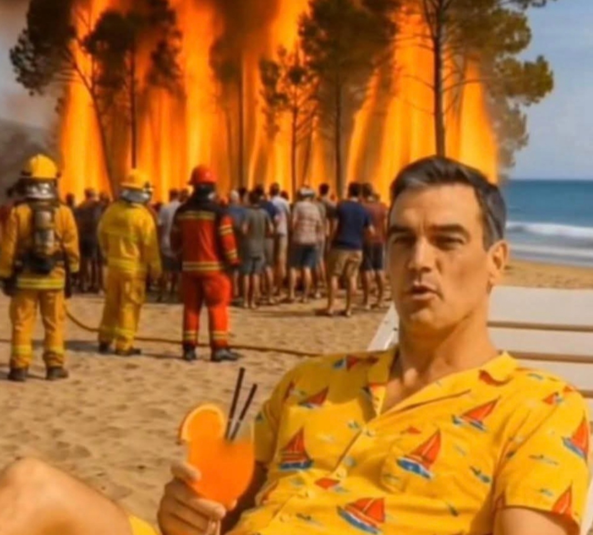 Pedro Sánchez en la tumbona y España incendiada
