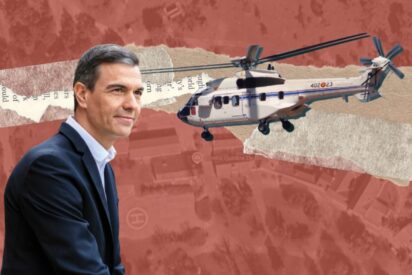 Sánchez y el helicóptero Superpuma