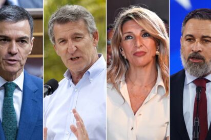 Sánchez (PSOE), Feijóo (PP), Díaz (SUMAR) y Abascal (VOX).