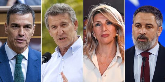Sánchez (PSOE), Feijóo (PP), Díaz (SUMAR) y Abascal (VOX).