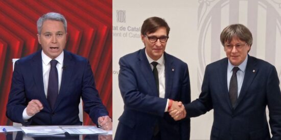 Vicente Vallés, Salvador Illa y Carles Puigdemont.