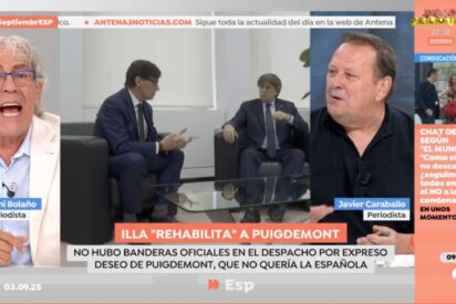 Toni Bolaño se zampa el teatro de Illa y Puigdemont en Bruselas y Javier Caraballo le da una hostia de realidad