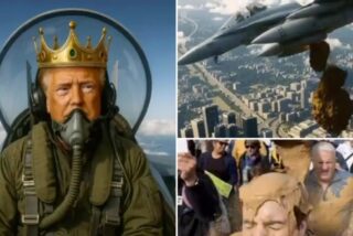 King Trump en su avión tirando caca a los progres