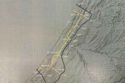 La línea amarilla marca los límites de la retirada inicial del IDF pactada entre Tump y Netanyahu