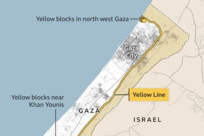 La línea amarilla y los bloques que tiene Israel en Gaza