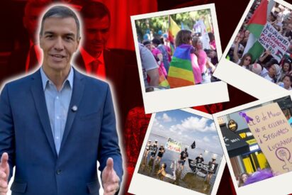 La esperpéntica felicitación de Sánchez por el 12-O: banderas de Palestina, feministas y LGTBI, pero ni una de España