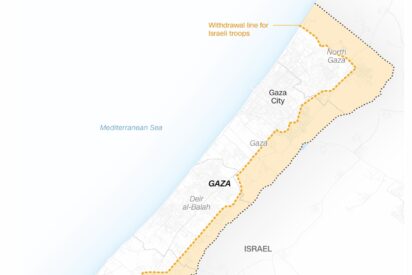 La zona amarilla está bajo control total de Israel en la Franja de Gaza