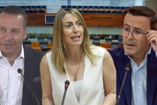 Óscar Fernández (VOX), María Guardiola (PP) y Miguel Ángel Gallardo (PSOE)