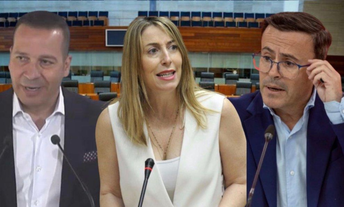 Óscar Fernández (VOX), María Guardiola (PP) y Miguel Ángel Gallardo (PSOE)