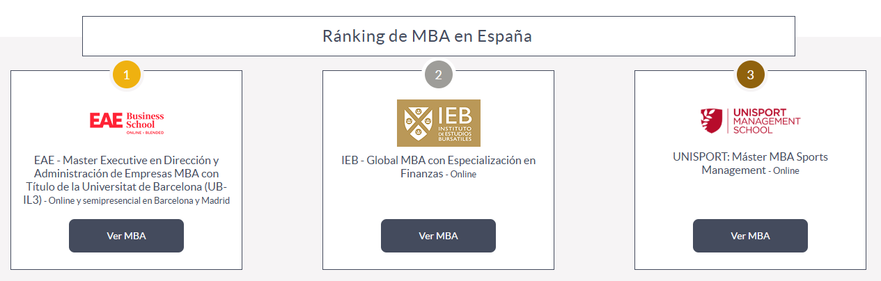Ranking de m&aacute;steres MBA de Espa&ntilde;a del curso 2025-2026