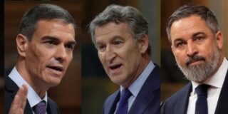 Sánchez (PSOE), Feijóo (PP) y Abascal (VOX)