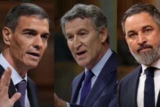 Sánchez (PSOE), Feijóo (PP) y Abascal (VOX)