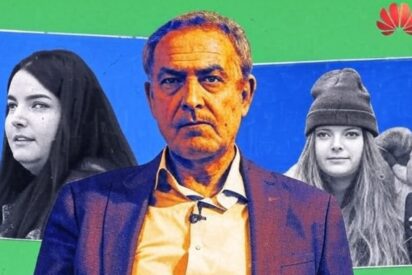 Zapatero y sus dos hijas, Alba y Laura, y Huawei