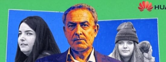 Zapatero y sus dos hijas, Alba y Laura, y Huawei