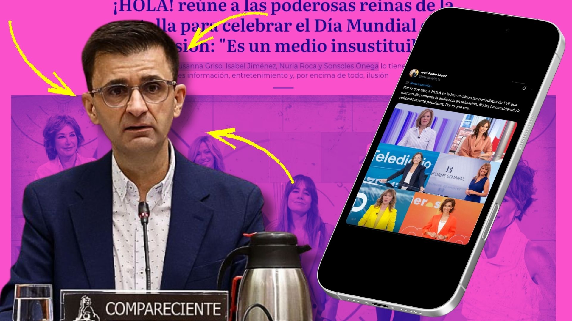 Lluvia de zascas contra el presidente de TVE por sus chillidos contra ¡Hola! por no sacar a las palmeras de Sánchez