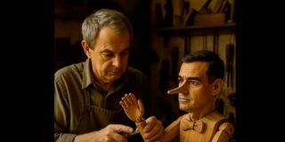 Zapatero con Pinocho Sánchez, en un meme que corre por Whatsapp