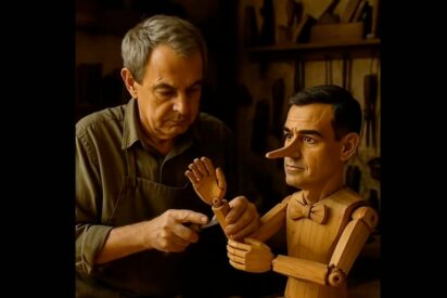 Zapatero con Pinocho Sánchez, en un meme que corre por Whatsapp