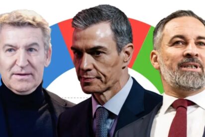 Feijóo (PP), Sánchez (PSOE) y Abascal (VOX).
