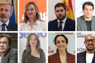 Jorge Azcón, Pilar Alegría, Alejandro Nolasco y Jorge Pueyo. Abajo- Tomás Guitarte, María Goikoetxea, Marta Abengochea y Alberto Izquierdo