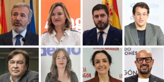 Jorge Azcón, Pilar Alegría, Alejandro Nolasco y Jorge Pueyo. Abajo- Tomás Guitarte, María Goikoetxea, Marta Abengochea y Alberto Izquierdo