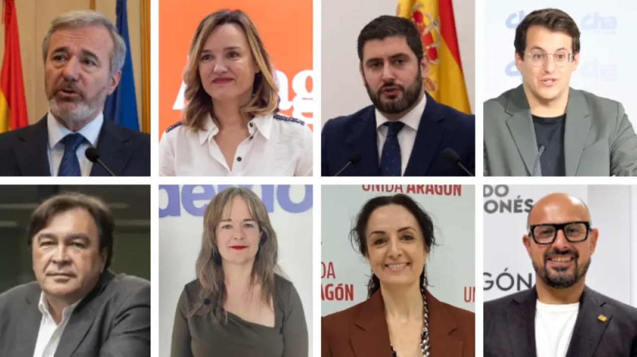 Jorge Azcón, Pilar Alegría, Alejandro Nolasco y Jorge Pueyo. Abajo- Tomás Guitarte, María Goikoetxea, Marta Abengochea y Alberto Izquierdo