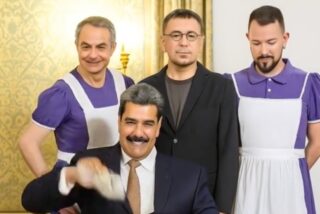Los chavistas Zapatero, Monedero e Iglesias en un meme con Maduro
