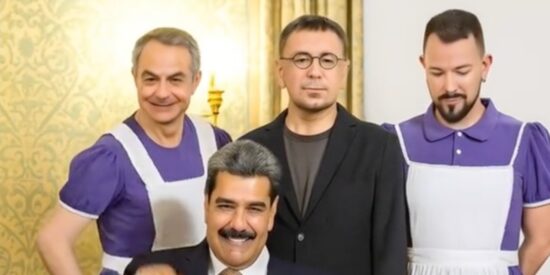 Los chavistas Zapatero, Monedero e Iglesias en un meme con Maduro