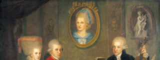 Leopold con sus hijos, Wolfgang y Nannerl, de Johann Nepomuk Della Croce