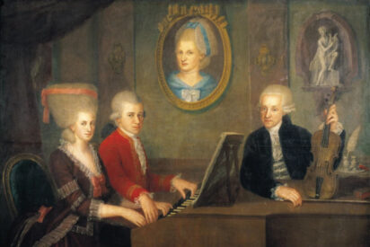 Leopold con sus hijos, Wolfgang y Nannerl, de Johann Nepomuk Della Croce