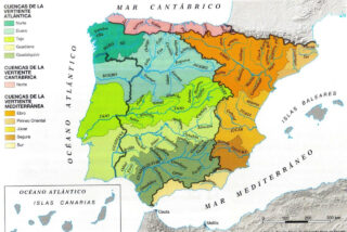 Mapa de cuencas hidrográficas en España