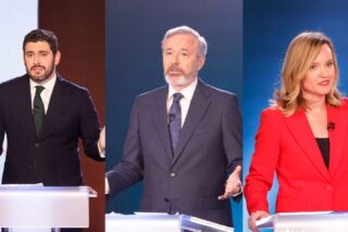 Alejandro Nolasco (VOX), Jorge Azc&oacute;n (PP) y Pilar Alegr&iacute;a (PSOE).