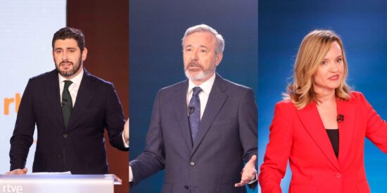 Alejandro Nolasco (VOX), Jorge Azc&oacute;n (PP) y Pilar Alegr&iacute;a (PSOE).