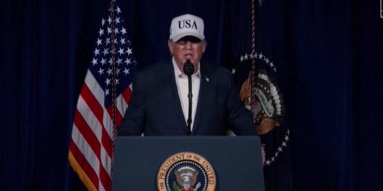 Trump en su declaraci&oacute;n de guerra a Ir&aacute;n este 28 de febrero. 