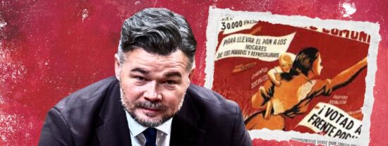 Gabriel Rufi&aacute;n (ERC) y un cartel de propaganda del Frente Popular 