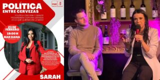 Sarah Santaolalla durante su performance cervecera con el PSOE.