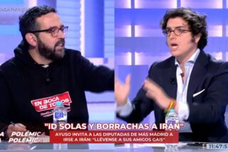 Paco &Aacute;lvarez, analista pol&iacute;tico y Jos&eacute; Mar&iacute;a Figaredo, diputado de VOX, en el plat&oacute; de 'En boca de todos' (Cuatro)