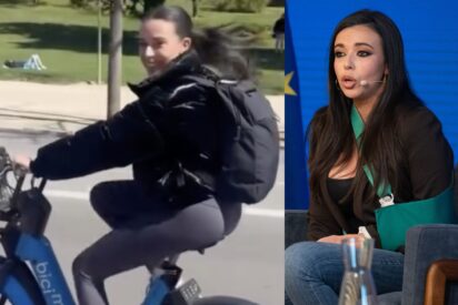 Sarah Santaolalla se salta a la torera la ley y hace el payaso encima de una bici