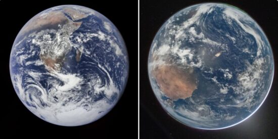 A la izquierda, la foto de la Tierra tomada por el Apollo en 1972, a la derecha, la del Artemis en 2026