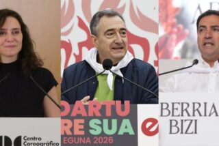 Isabel D&iacute;az Ayuso, Aitor Esteban e Imanol Pradales.