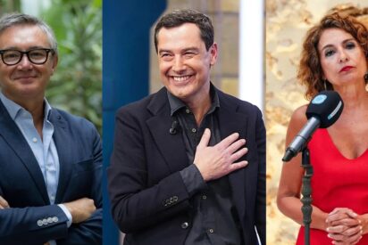 Manuel Gavira (VOX), Juanma Moreno (PP) y Mar&iacute;a Jes&uacute;s Montero (PSOE).