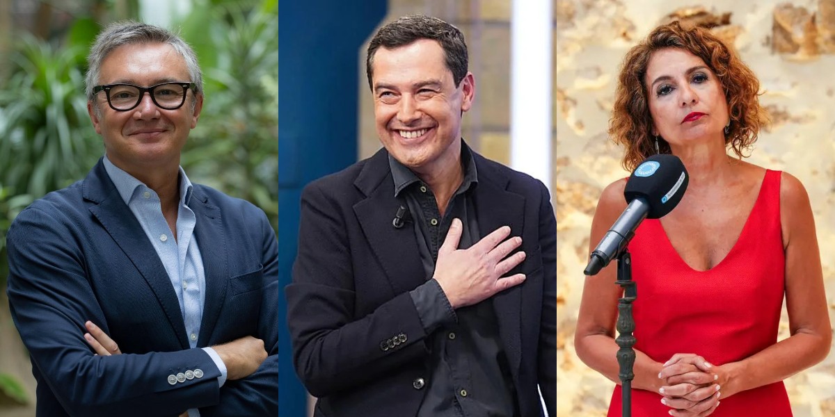 Manuel Gavira (VOX), Juanma Moreno (PP) y Mar&iacute;a Jes&uacute;s Montero (PSOE).